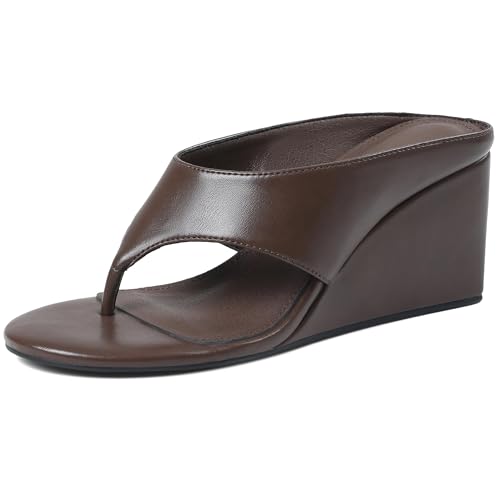 Image of AMINUGAL Wedge Sandals for Women Trendy Dressy Summer Wedges Heels for Women Chunky Heel Open Round Toe Womens flip flops slides Cute Beach Slip On Thong Sandals for Ladies Y2K