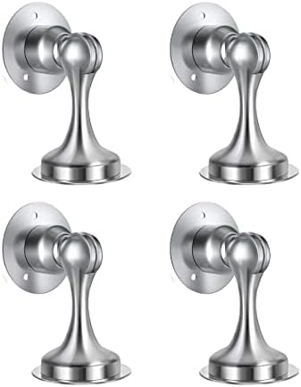 4 Pack Magnetic Door Stop, No Drilling Door Stoppers, Stainless Steel Magnetic Door Stops, Magnetic Door Stopper with Adhesive Tape, Screws for Stronger Wall & Floor Mount, Hold Your Door Open