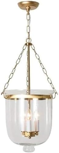 Lámpara de araña Vintage Dorada, Campana de Cristal Transparente Industrial, lámpara de Techo Colgante de Estilo rústico de 2 Luces para Isla de Cocina, Entrada, Comedor