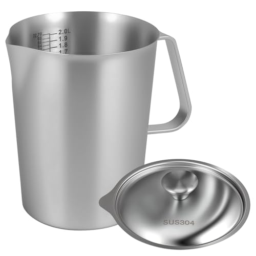 Recopilación de Jarras antical al mejor precio. 49 Jarra de espuma de leche de acero inoxidable de 2 litros con asa y tapa, a prueba de óxido, boca grande, graduada de metal con marca transparente, apto para el hogar y restaurante...