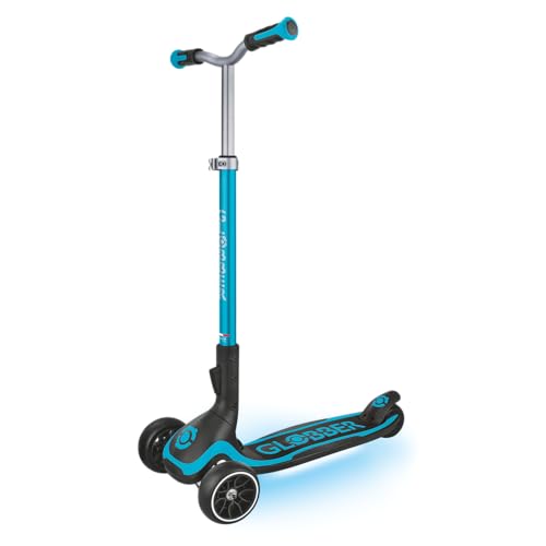 GLOBBER ULTIMUM Lights - Patinete 125/90 mm extra ancho, ABEC 7, 3 ruedas, altura regulable, módulo LED, color azul