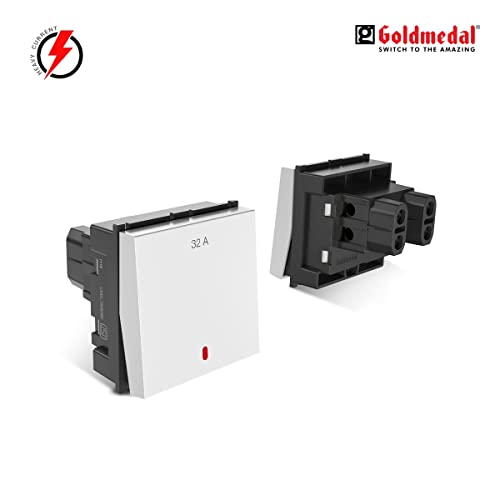 Image of Goldmedal Air Aura 32 Ampere Double Pole Switch With Indicator, White - (Pack of 10)