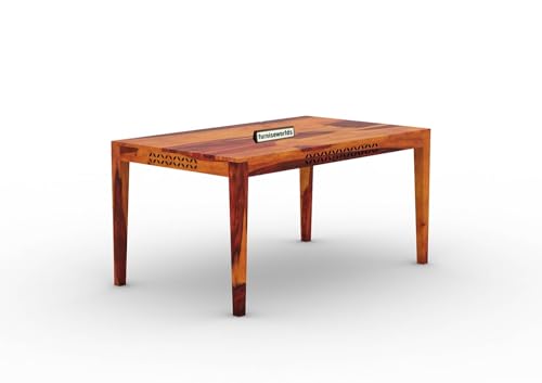 Image of Sheesham Wood 6 Seater Dining Table with Cushion Chair 6 Seater Wooden Dining Room Set Dinner Table Furniture for Living Room Home Restaurant (58x35x29 inch)
