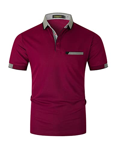 GNRSPTY Herren Poloshirts Kurzarm Baumwolle Polo Shirts Männer Slim Fit Polohemd Golf Farbe Nähen T-Shirt S-XXL,Rot 1,M