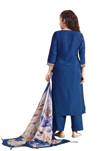 Image of Girls Ethnic Outfit | Embroidered Silk Girls Salwar Suit | Kurta Pant and Jacquard Dupatta Set