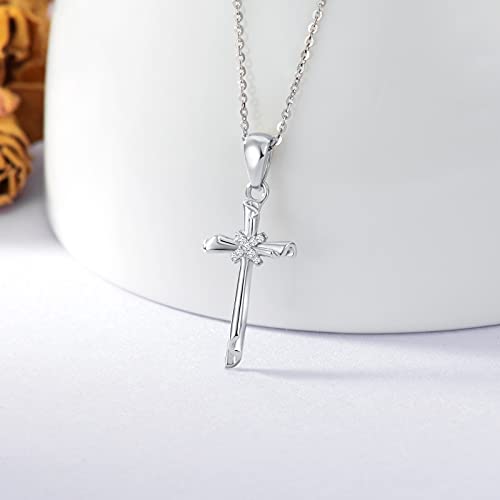 SISGEM White Gold Cross Necklace for Women,10K Real Gold Cross Pendant Necklace Cross Jewelry Gifts for Birthday Christmas Anniversary 16+1+1 inch4