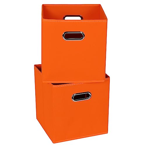 Yunkeeper 11 Inch Cube Storage Bins ,Black Fabric Cubes Organizer Baskets with Handle, Foldable Basket for Closet or Collapsible Storage Box, 11x11x11 Set of 2 (Orange)