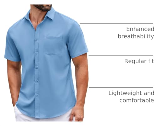 Image of COOFANDY Mens Short Sleeve Casual Button Down Shirts Summer Untucked Dress Shirts with Pocket