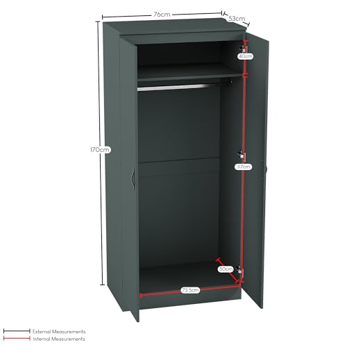 Vida Designs Riano Wardrobe, With Shelf & Hanging Rail Bedroom Storage Furniture (Jasper Green, 2 Door)