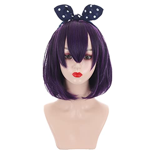 Missvig Anime Purple Black Short Bob Wig + Eye Patch and Bowknot Cosplay Hair Wig Sythentic Short Hair for Anime Costume Party for Girls