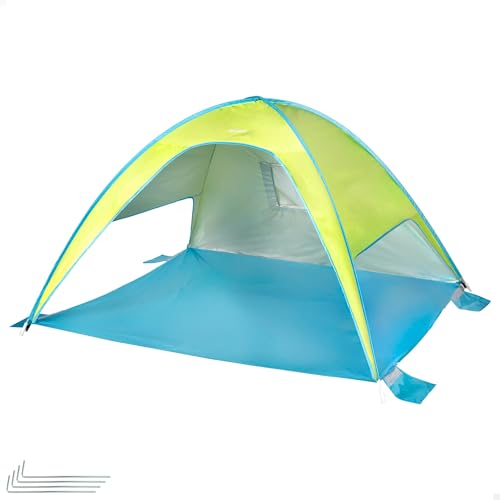 AKTIVE Tienda Playa Pop up, Azul y Verde, 175x150x105 cm, Revestimiento Plateado, UV50, Incluye 4 piquetas, Poliéster, Paravientos Plegable, Bolsa Transporte, Refugio Pesca (62532)