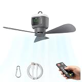 18 inch Portable Ceiling Fan with Light & Remote, 12000mAh Battery Powered Rechargeable Tent Fan, Outdoor Ceiling Camping Fans Light with Hanging Hook for Canopy Gazebo Patio RV Travel Fishing