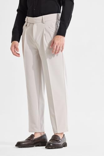 Image of SNITCH Cream Relaxed Fit Korean Ankle Length Trousers