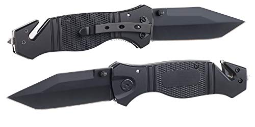 Semptec Urban Survival Technology Einhandmesser: 2er-Set Edelstahl-Klappmesser, Alu-Griff, Gurtschneider & Glasbrecher (Rettungsmesser, Messer Outdoor, Selbstverteidigung)