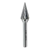 LU&MN SM-5 Tungsten Carbide Burr Rotary File 25 Degree Pointed Cone Shape Double Cut with 1/4''Shank for Die Grinder Drill Bit, 1/4'' Diameter of Shank, 1/2'' Diameter of Cutter 1'' Cutter Length