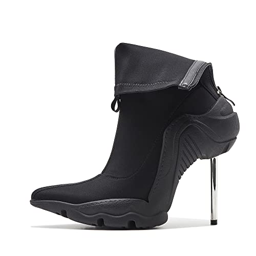 Tsrenlmln Women's Ankle Boots High Heel Boots For Women Stiletto Heel Boots Fashion Pointed Toe Ankle Booties For Women Womens Elastic Fabric 8Cm Heel Pull-On High Heel Booties Black Boots For Women 8 In #TOP2