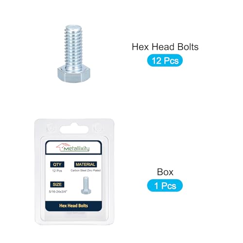 Image of METALLIXITY Hex Bolts (5 /16-24x3 /4) 12Pcs, Carbon Steel Zinc Plated Fully Threaded, UNF Fine Thread Hex Head Screw Bolt - for Furniture Repair, Silver