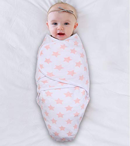 The Peanutshell Swaddle Blankets For Baby Girls, Pink Floral & Stars, 3 Pack Wrap Set, 2 Sizes (Small/Medium) #TOP3