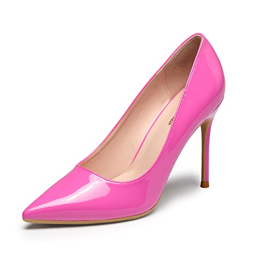 Genshuo High Heel, 10Cm/3.94 Inch Stiletto High Heel Shoes For Women Pointed Toe Party Evening Dress Pumps Prom Hot Pink #TOP2