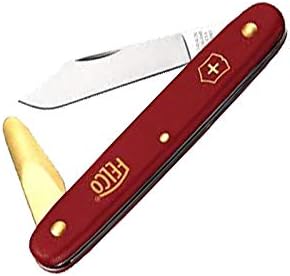 FELCO 3.91 10 Couteau à greffer et à couper (lame de 51 mm, avec écorçoir en laiton, couteau pour greffes d'arbres fruitiers, rosiers + vignes, manche en nylon rouge) — vue 3