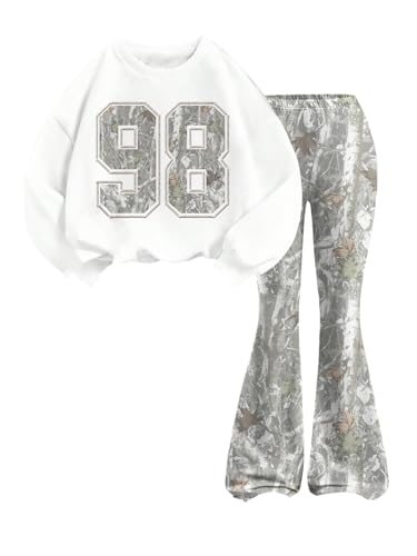 GORGLITTER Girl's Cute Outfits 2 Piece Sets Camo Sweatshirt and Flare Leggings Y2k Clothing Tracksuit Multicolor 12 Years