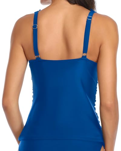 Image of Ruffle V Neck Tankini Top Only Women Tummy Control Swimsuit Tank Top | Removable cups for custom bust lift, Blend soft spandex to stretch easily