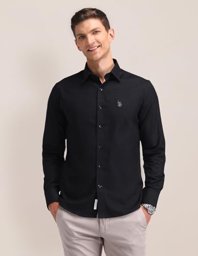 Image of U.S. Polo Assn. Men's Solid Collared Neck Full Sleeve Formal Cotton Regular Fit Shirts