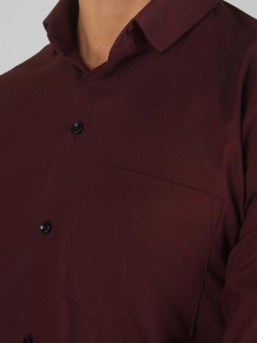 Image of Mens Cotton Lycra Full Sleeve Slim Fit Semi-Formal Shirt | Textured Pattern | Curved Hem