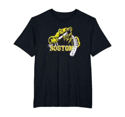 Grizzly Bear Biting Hockey Stick Claws Through Words Boston T-Shirt, Men's Big and Tall, Black, 2X Tall
