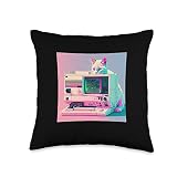 Vaperwave Aesthetic Glitch Cat Retrowave Synthwave Throw Pillow