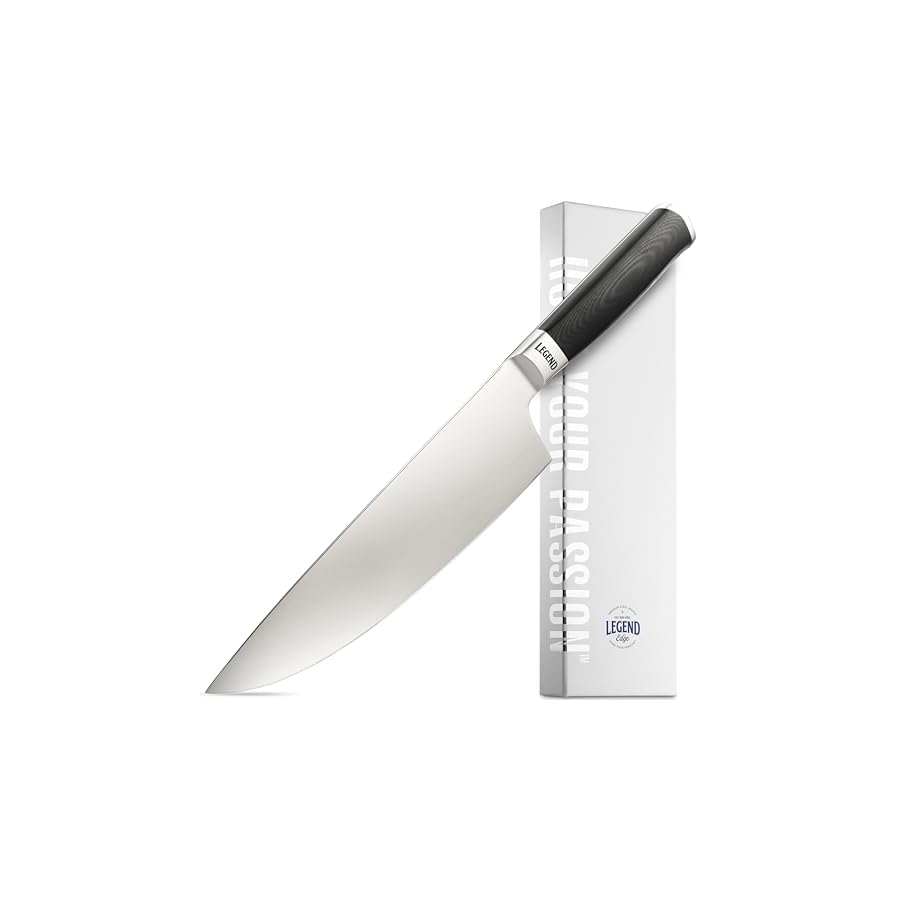 LEGEND-COOKWARE-Premium-8-German-Steel-Chef-Knife-Professional-Kitchen-Knives-Sharp-Full-Tang-Stainless-Steel-wBlack-G10-Handle-All-Purpose-Cooking-Chefs-Knife-Gift-Packaging-wSheath chef knives