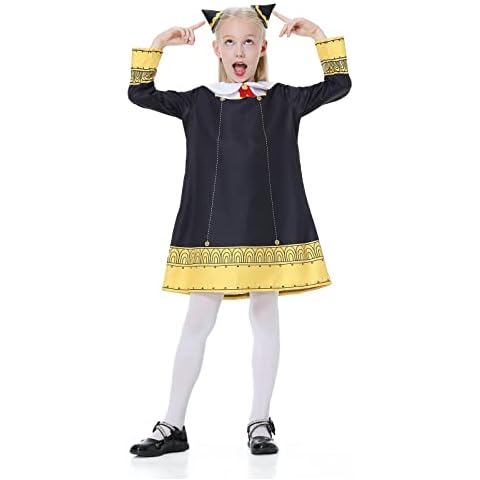 Enhenenhen Anya Forger Cosplay Costume Spy Anya Forger Shool Uniform Dress Halloween Anya Cosplay Outfit with Headdress and Stockings Cover