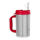 Mugs N Coffee 32 oz Travel Mug – Red Hospital Mug for Cold Drinks – Double Wall Insulated, Large Handle – BPA-Free, Leak-Resistant – Includes Lid and Straw – Made in USA
