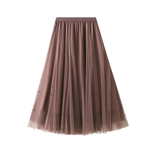 Robe mi-longue en tulle femme rose perles vêtement mi-long chic