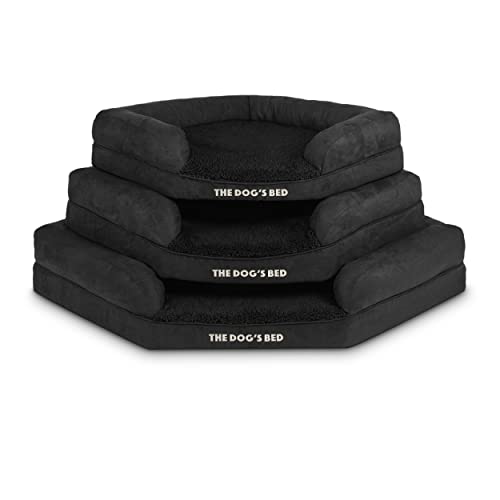 The Dog's Bed Orthopädisches Eck-Hundebett aus Memory-Schaum, Mittel, Schwarzes Plüsch, lindert Arthritis- und Hüftdysplasie-Schmerzen, Therapeutisch und Unterstützend, Tierärztlich Geprüft
