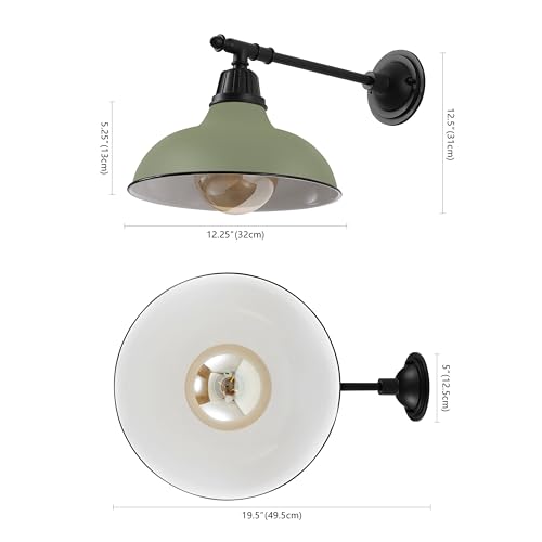 Image of JONATHAN Y Wallace 1-Light Outdoor 12.25 inch Wall Sconce, Olive Green /Black | Industrial Farmhouse Metal Gooseneck Barn Light, Victorian Arm, Wet Rated, Bowl Shade, LED Bulb Included, Vintage Porch Lamp