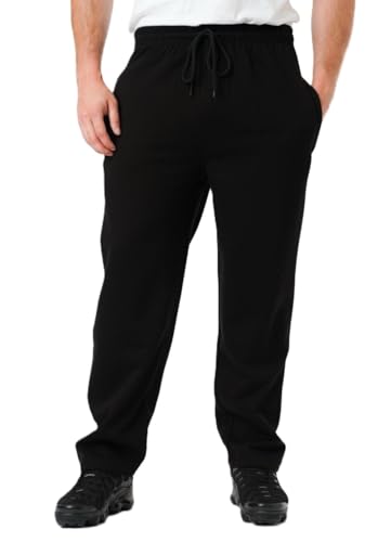 LABEL APPAREL Mens Open Hem Joggers Fleece Trousers 290 GSM Sweatpants Winter Bottoms Lined Casual Track Pant Warm Jogging Zip Side Pockets Plus Size S-8XL (XL, Black)