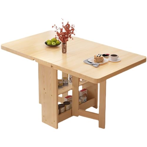 Mesa de cocina plegable de madera maciza con estante de almacenamiento de doble capa, versátil y plegable, soporta fácilmente 400 kg, ideal para cocina y oficina