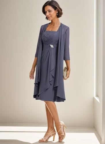 2 Pieces Mother of The Bride Dresses for Wedding Ruffle Chiffon Formal Dress Evening Gowns with Jacket3