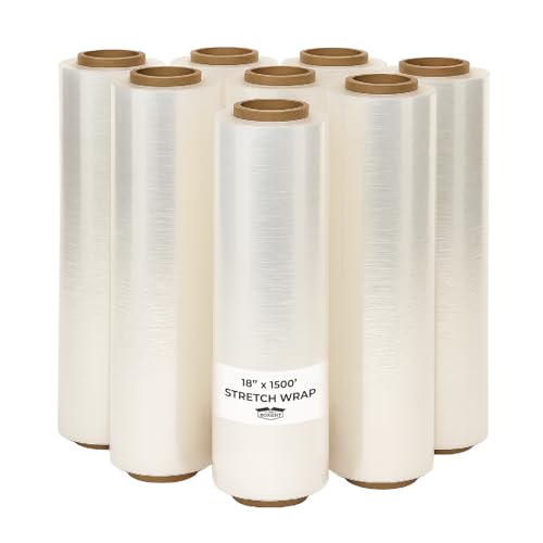The Boxery 18" x 1500' Stretch Wrap – 90 Gauge Clear Blown Film – 8 Rolls (12,000ft Total) – Extra Heavy-Duty Pallet Wrap for Maximum Load Stability