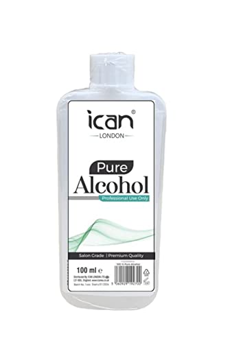 ican 100% Pure Alcohol For Nail Gel Polish Prep & Wipe Residue Cleanser, Disinfectant 100ml
