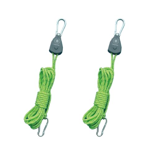 PolariSign ラチェットロープ 2本セット, 直径4mm, 反射材入り, 調整式ロープ クイックリリース キャンプ 自在金具 テントロープ パラコード ガイロープ アジャスター ワンタッチ キャンプ 荷物固定 多機能 タープ テントグリーン・ベージ