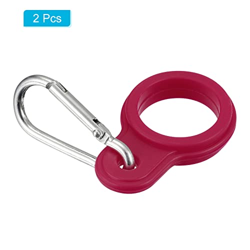 PATIKIL Silicone Water Bottle Clip with Buckle, 2 Pack Drink Holder Hook Keychain Clip Ring for Outdoor Activities Daily Use Red Silver - Image 3