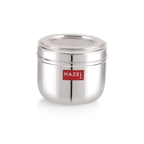 Image of HAZEL Stainless Steel See Through Container 450 ml | Oval Shape Steel Storage Jar with Transparent Lid | Kitchen Container for Spices, Dry Fruits & Snacks