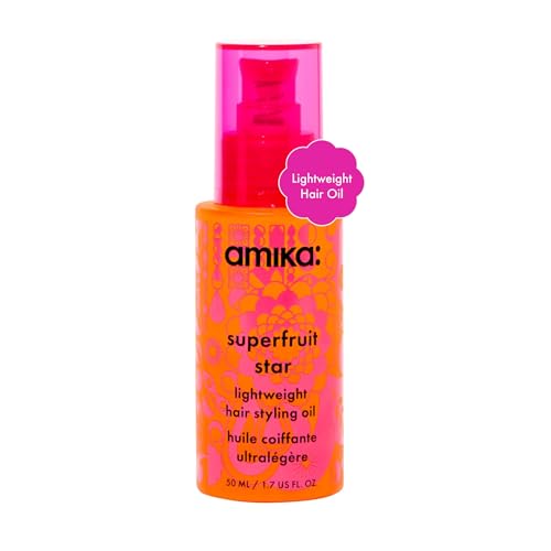 amika superfruit star lightweight hair oil - hair serum for fine to thick strands - heat protectant + frizz smoother for glossy shine - reduces breakage + strengthens strands (50 ml)