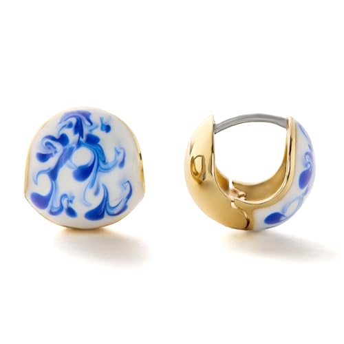 Ana Luisa Sphere Hoop Earring Abby Styles Womens Earrings - Trendy 14K Gold Plated, Silver Rhodium Plated w/Blue Marble - Mini Huggie Hoop Earrings for Women Hypoallergenic & Tarnish-Free by Ana Luisa - Used condition - US$55.80