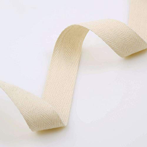 50 Meters 25mm Cotton Tape Bias Binding Tape Bunting Tape Twill Webbing Tape Sew Herringbone Roll Tape for Sewing Dressmaking Alterations Craft Apron, Natural