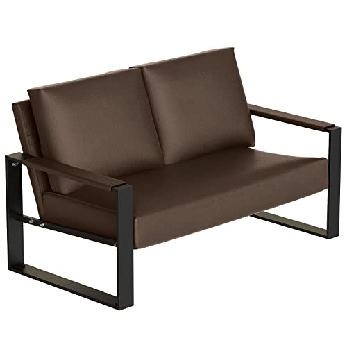 Dlkgg Modern 45" Loveseat Sofa Couch, Faux Leather Small Loveseat Sofa With Ergonomic Cushion & Scratch Resistant Foot Mats, 2-Seater Loveseat Sofa For Living Room, Office, Reception Room(Brown) #TOP7