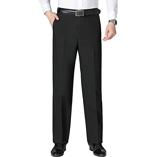 Men Classic Stretch Comfort Pant Straight Fit Flat Front Tapered Suit Pant Lightweight Wrinkle-Resistant Trousers (Black,32)