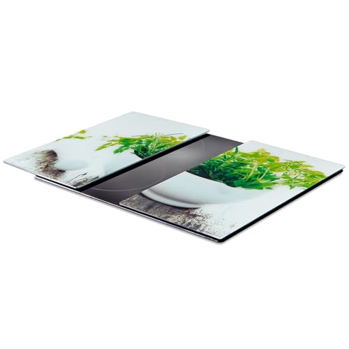 Tabla de cortar de cristal, tabla de cocina de cristal y cubierta protectora para placa de cocción 60 x 52 cm, 2 unidades